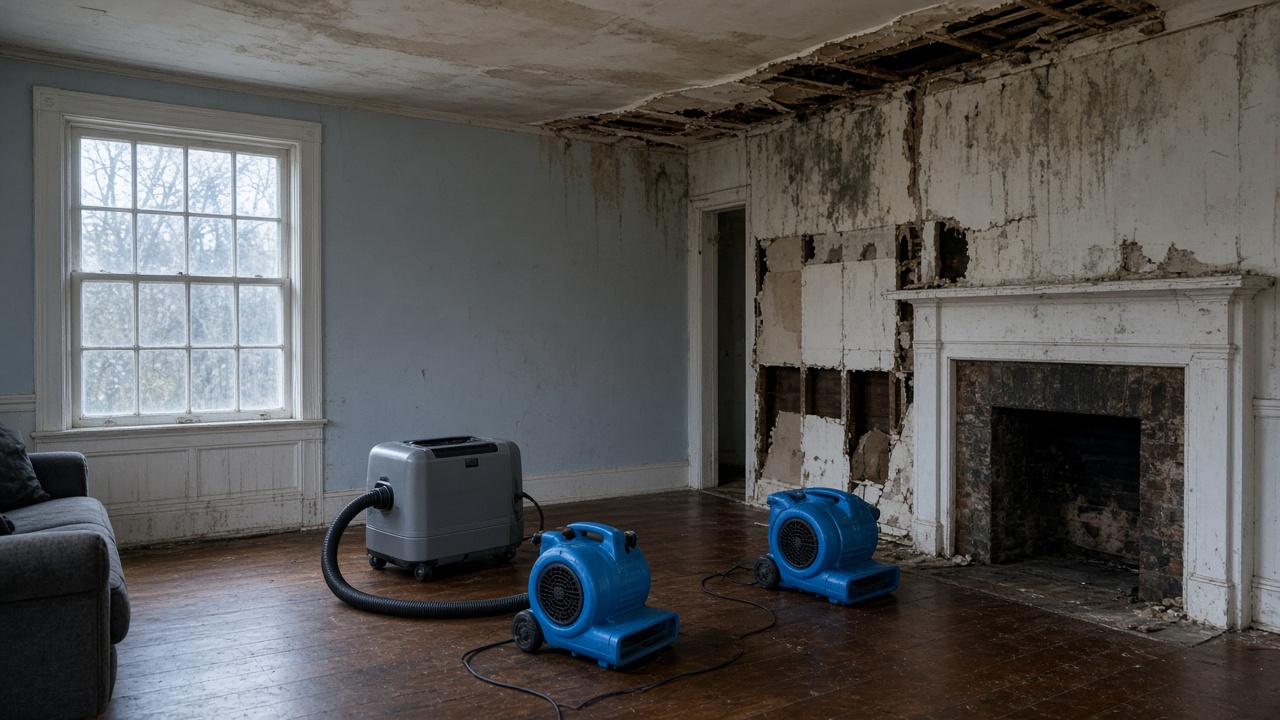 Drying equipment in an opened living room