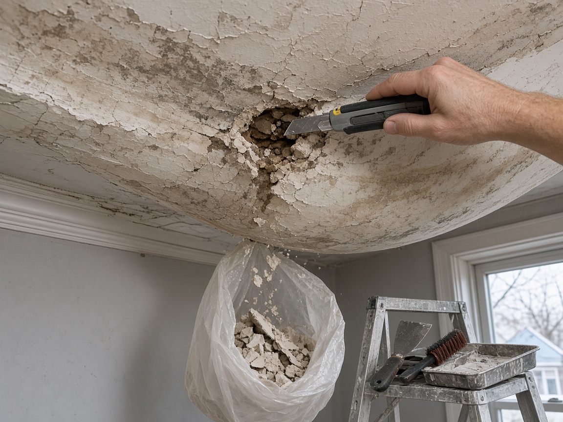 Opening a water-stained ceiling